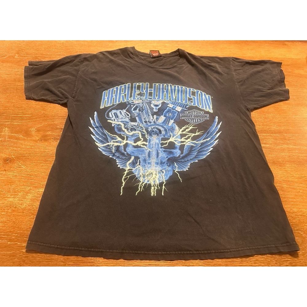 Vintage Harley Davidson Short Sleeve XL Shirt Skull Lightning Engine Detroit